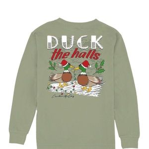 Kids' Duck The Halls Long Sleeve Tee by Cardin McCoy
 XS CHILD NWT

Light Olive